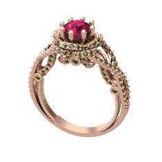 Luana Tektaş Yüzük - Rodolit garnet ve peridot 18 ayar rose altın yüzük #v5zaym