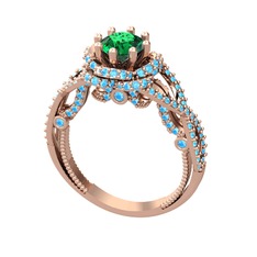 Luana Tektaş Yüzük - Yeşil kuvars ve akuamarin 8 ayar rose altın yüzük #vze2a8