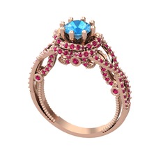 Akuamarin ve rodolit garnet 925 ayar rose altın kaplama gümüş yüzük