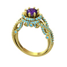 Luana Tektaş Yüzük - Ametist ve akuamarin 18 ayar altın yüzük #x39lir