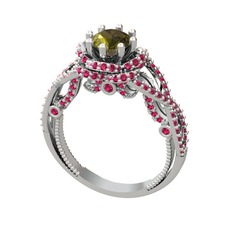 Luana Tektaş Yüzük - Peridot ve rodolit garnet 18 ayar beyaz altın yüzük #x8u2tj
