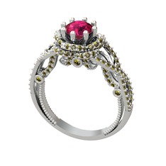 Rodolit garnet ve peridot 14 ayar beyaz altın yüzük