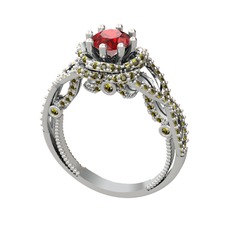 Luana Tektaş Yüzük - Garnet ve peridot 14 ayar beyaz altın yüzük #y6xi5u