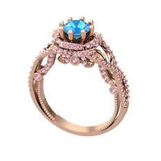 Akuamarin ve pembe kuvars 18 ayar rose altın yüzük