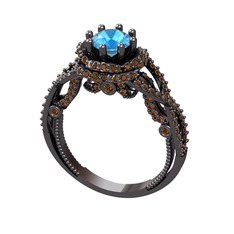 Akuamarin ve dumanlı kuvars 925 ayar siyah rodyum kaplama gümüş yüzük