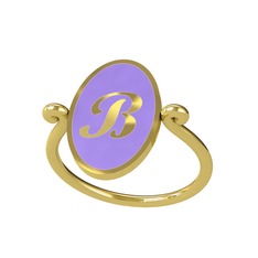 Mineli Harf Yüzük - 8 ayar altın yüzük (Menekşe mineli) #1pgwlxp