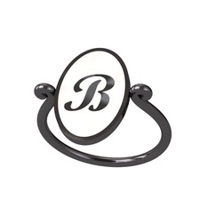 Mineli Harf Yüzük - 925 ayar siyah rodyum kaplama gümüş yüzük (Beyaz mineli) #mn4ezy