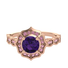 Ametist ve pembe kuvars 925 ayar rose altın kaplama gümüş yüzük