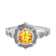 Minimal Arden Yüzük - Sitrin ve pırlanta 8 ayar beyaz altın yüzük (0.374 karat) #108gsp7