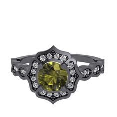 Peridot ve beyaz zirkon 925 ayar siyah rodyum kaplama gümüş yüzük