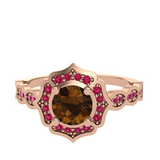 Dumanlı kuvars ve rodolit garnet 18 ayar rose altın yüzük