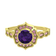 Minimal Arden Yüzük - Ametist ve pembe kuvars 14 ayar altın yüzük #12v5qoi