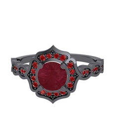 Kök yakut ve garnet 925 ayar siyah rodyum kaplama gümüş yüzük