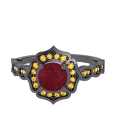 Minimal Arden Yüzük - Kök yakut ve sitrin 925 ayar siyah rodyum kaplama gümüş yüzük #14etzpm