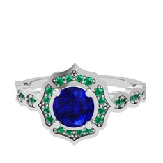 Minimal Arden Yüzük - Lab safir ve yeşil kuvars 18 ayar beyaz altın yüzük #14pidrs