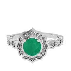 Kök zümrüt ve swarovski 8 ayar beyaz altın yüzük