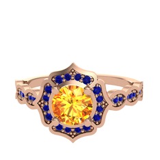 Minimal Arden Yüzük - Sitrin ve lab safir 18 ayar rose altın yüzük #15dlzpu