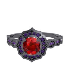 Minimal Arden Yüzük - Garnet ve ametist 925 ayar siyah rodyum kaplama gümüş yüzük #164632t