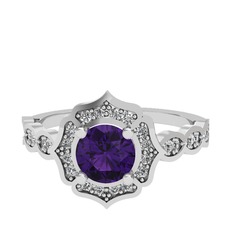 Minimal Arden Yüzük - Ametist ve swarovski 8 ayar beyaz altın yüzük #16yyeh4