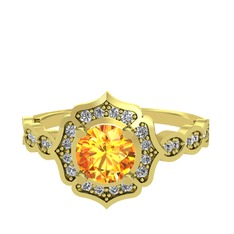 Minimal Arden Yüzük - Sitrin ve beyaz zirkon 8 ayar altın yüzük #17b40pi