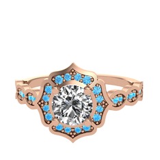 Swarovski ve akuamarin 18 ayar rose altın yüzük