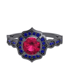 Minimal Arden Yüzük - Rodolit garnet ve lab safir 925 ayar siyah rodyum kaplama gümüş yüzük #17gjkex