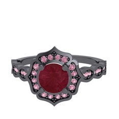 Minimal Arden Yüzük - Kök yakut ve pembe kuvars 925 ayar siyah rodyum kaplama gümüş yüzük #17qzzlb