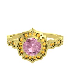 Pembe kuvars ve sitrin 18 ayar altın yüzük
