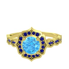 Akuamarin ve lab safir 8 ayar altın yüzük