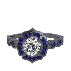 Minimal Arden Yüzük - Swarovski ve lab safir 925 ayar siyah rodyum kaplama gümüş yüzük #19t8kzt