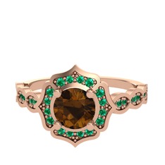 Minimal Arden Yüzük - Dumanlı kuvars ve yeşil kuvars 8 ayar rose altın yüzük #1ait7od