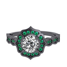 Minimal Arden Yüzük - Swarovski ve yeşil kuvars 925 ayar siyah rodyum kaplama gümüş yüzük #1b02tqr