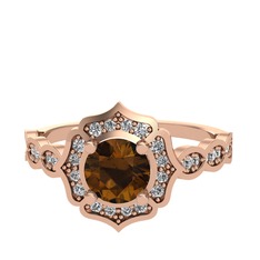 Minimal Arden Yüzük - Dumanlı kuvars ve swarovski 925 ayar rose altın kaplama gümüş yüzük #1bmlpy0