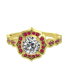 Beyaz zirkon ve rodolit garnet 925 ayar altın kaplama gümüş yüzük