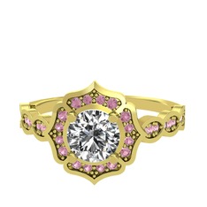 Swarovski ve pembe kuvars 18 ayar altın yüzük