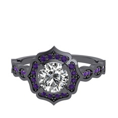 Minimal Arden Yüzük - Swarovski ve ametist 925 ayar siyah rodyum kaplama gümüş yüzük #1bwphlu