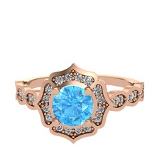Akuamarin ve swarovski 925 ayar rose altın kaplama gümüş yüzük