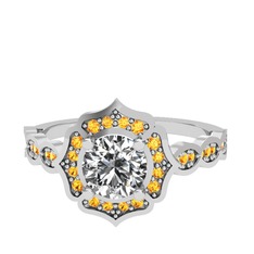 Beyaz zirkon ve sitrin 8 ayar beyaz altın yüzük