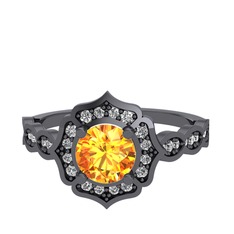 Sitrin ve swarovski 925 ayar siyah rodyum kaplama gümüş yüzük