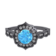 Minimal Arden Yüzük - Akuamarin ve swarovski 925 ayar siyah rodyum kaplama gümüş yüzük #1fujx38