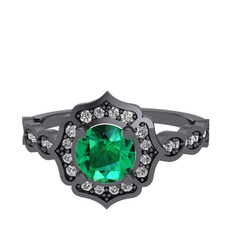 Yeşil kuvars ve swarovski 925 ayar siyah rodyum kaplama gümüş yüzük