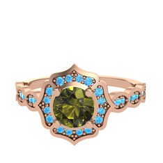 Peridot ve akuamarin 8 ayar rose altın yüzük