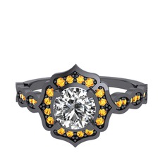 Minimal Arden Yüzük - Swarovski ve sitrin 925 ayar siyah rodyum kaplama gümüş yüzük #1iwcjak