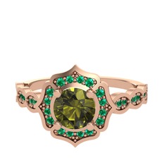 Peridot ve yeşil kuvars 14 ayar rose altın yüzük