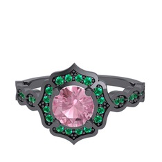 Pembe kuvars ve yeşil kuvars 925 ayar siyah rodyum kaplama gümüş yüzük