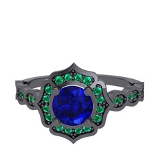Minimal Arden Yüzük - Lab safir ve yeşil kuvars 925 ayar siyah rodyum kaplama gümüş yüzük #1josnyt