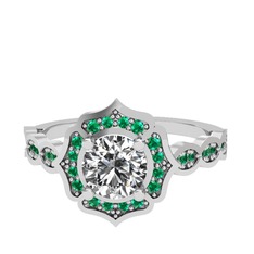 Minimal Arden Yüzük - Swarovski ve yeşil kuvars 8 ayar beyaz altın yüzük #1ju0sig