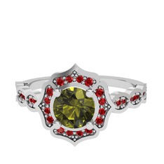 Peridot ve garnet 8 ayar beyaz altın yüzük