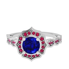 Lab safir ve rodolit garnet 8 ayar beyaz altın yüzük