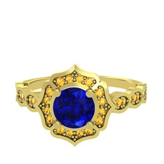 Lab safir ve sitrin 925 ayar altın kaplama gümüş yüzük